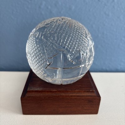 Vintage Waterford Crystal Sphere World Globe Paperweight W/ Wood Base