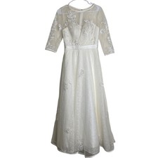 Elegant Lace Wedding Dress Size S  Beige Sheer Embroidered
