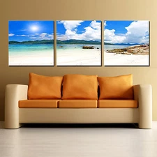Beach/Seascape ready to hang 3 piece picture mounted fiberboard PVC canvas print
