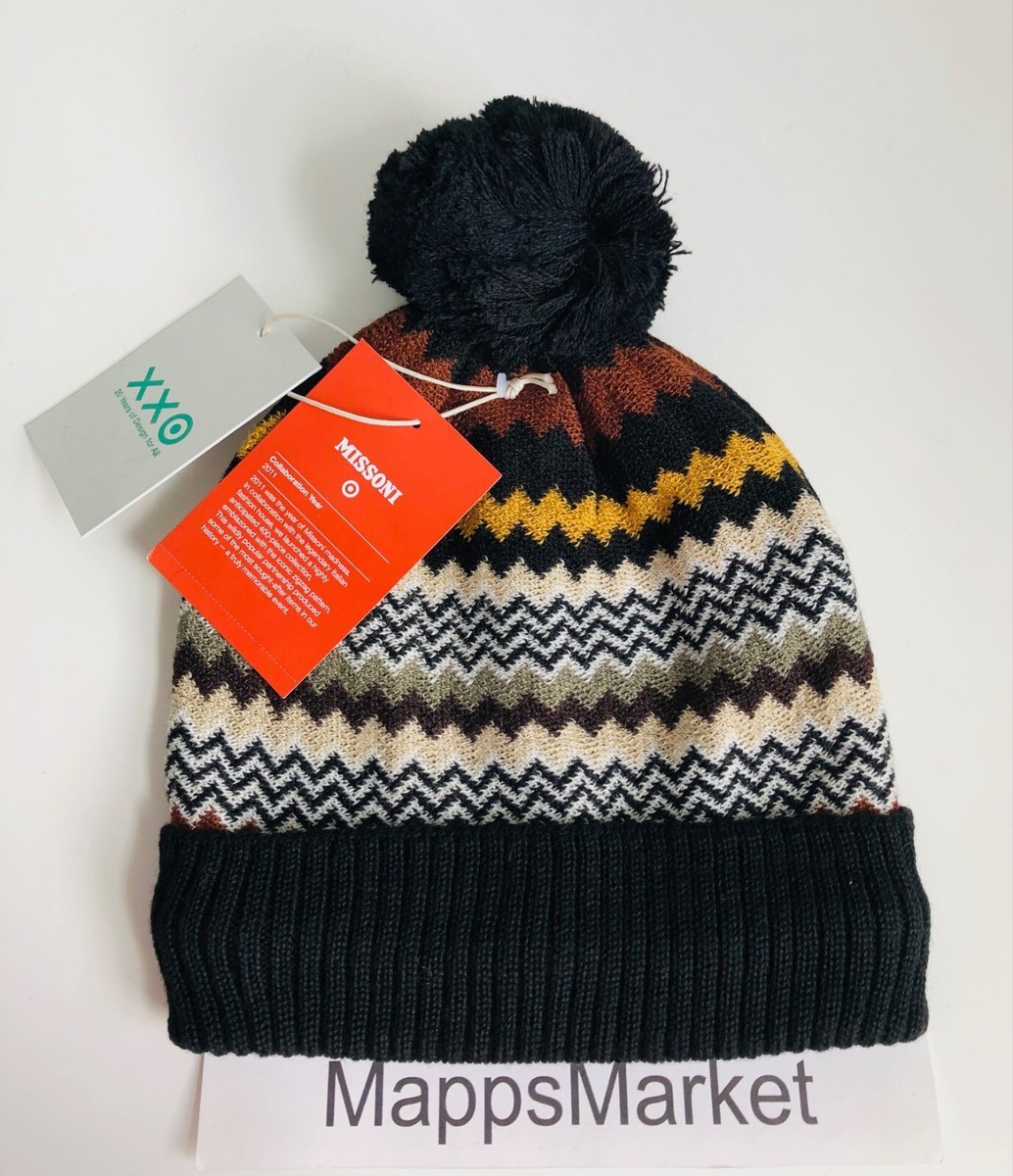 NWT Authentic MISSONI for Target Pom Pom Zig Zag Winter Beanie/Cap/Hat in  Brown