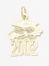 14k Yellow Gold 2002 Mortar Board Graduation Cap Charm Necklace Pendant