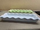 Mikasa Stoneware Pair Long Vintage Ruffles Style Green and White TWC11 & TWC12 — photo 1