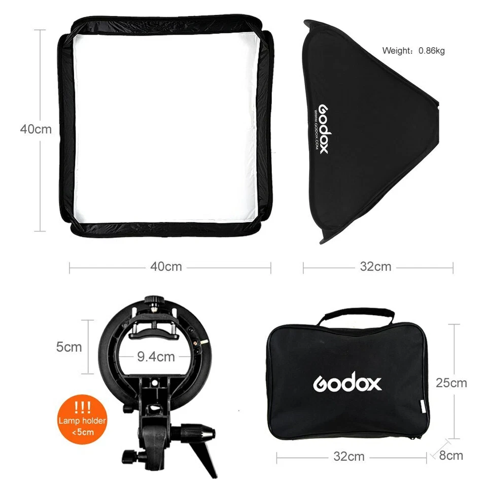 Godox Studio Flash Speedlite Softbox 40*40cm 40x40 + S type Bracket Mount Kit - Image 2 of 4