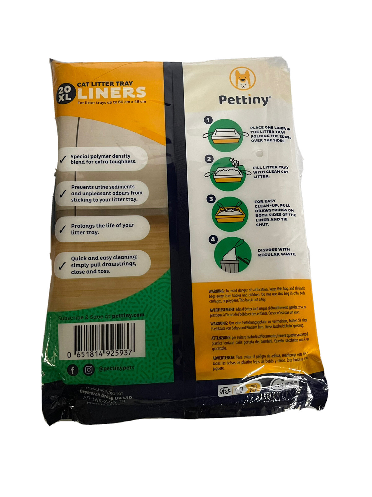 Pettiny 20 XL Cat Litter Tray Liners with Drawstrings Scratch Resistant