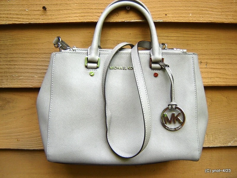 Michael Kors Microstud Hamilton EW Satchel Leather Purse Handbag Pearl Grey  $398 | eBay