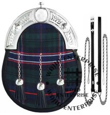 Scottish National Tartan Kilt Sporran Full Dress Sporran bag with Chain Strap