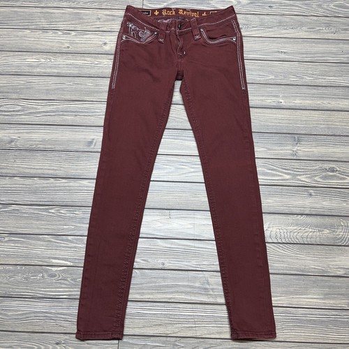 Rock Revival Jeans Damen Größe 26 Sundee Skinny Rot Y2K Edelsteine Stretch 28x30 - Bild 2 von 10
