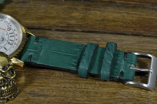 CORREA RELOJ VERDE AUTENTICA PIEL ALIGATOR BELLY COMPATIBLE PARA ROLEX MA STRAP - Picture 10 of 12
