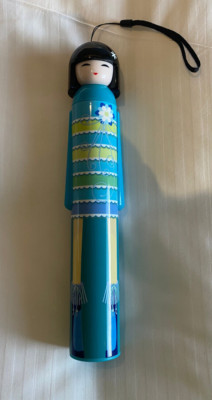 Blue KOKESHI DOLL UMBRELLA Folding Hard Case Geisha Girl Japanese Lady Anime