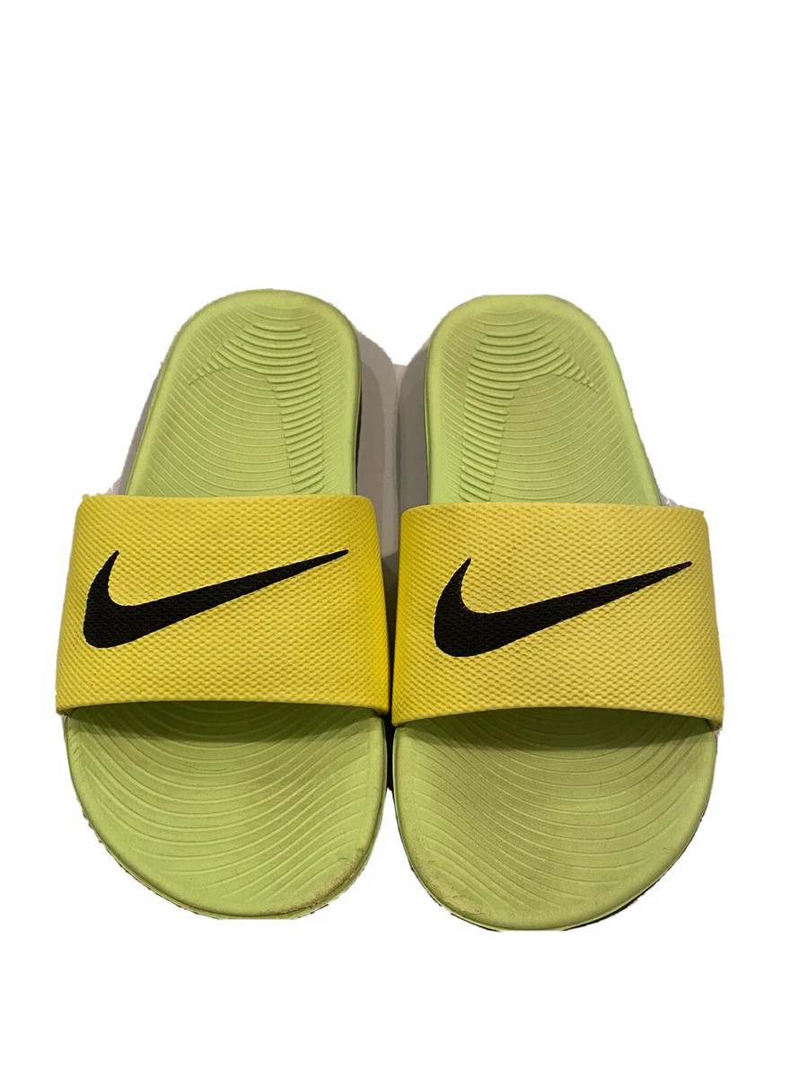 Nike Kawa Boys Shoes Size 2Y Slides Neon Yellow Comfort Kids Youth Beach Shoes