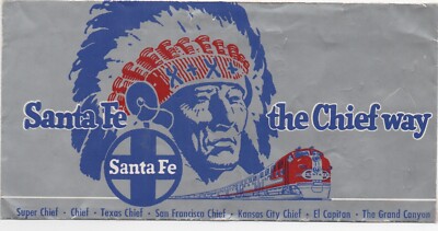 Vintage Santa Fe Eisenbahn Ticket Umschlag mit Bild von Indianer Häuptling