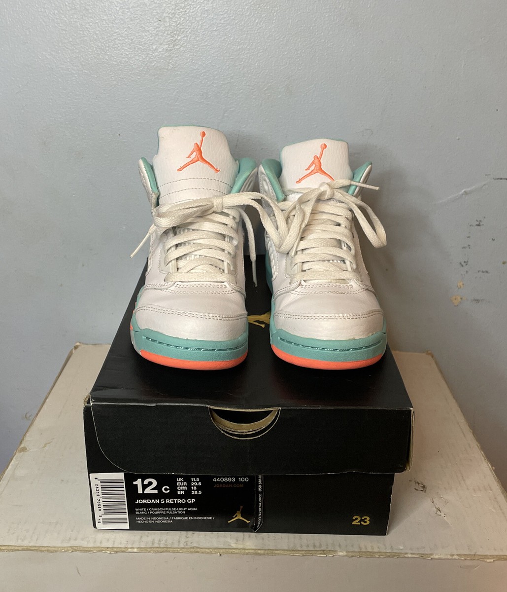白5ネオン7 Nike Air Jordan Retro 5 White/Crimson Pulse Aqua (440893-100