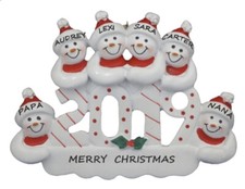 Personalized 2019 Snowman Family of 6 Christmas Ornament