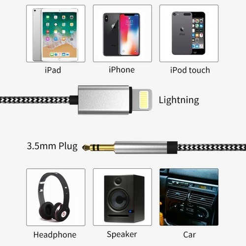 1m/2m Jack AUX Adapter Cable for iPhone to Car Audio For iPhone7 8 X 11