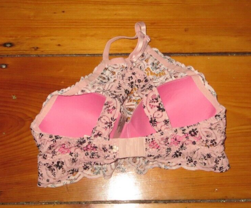 Victorias Secret PINK Large Bralette Black Lace Push Up Underwire high front - Picture 2 of 2