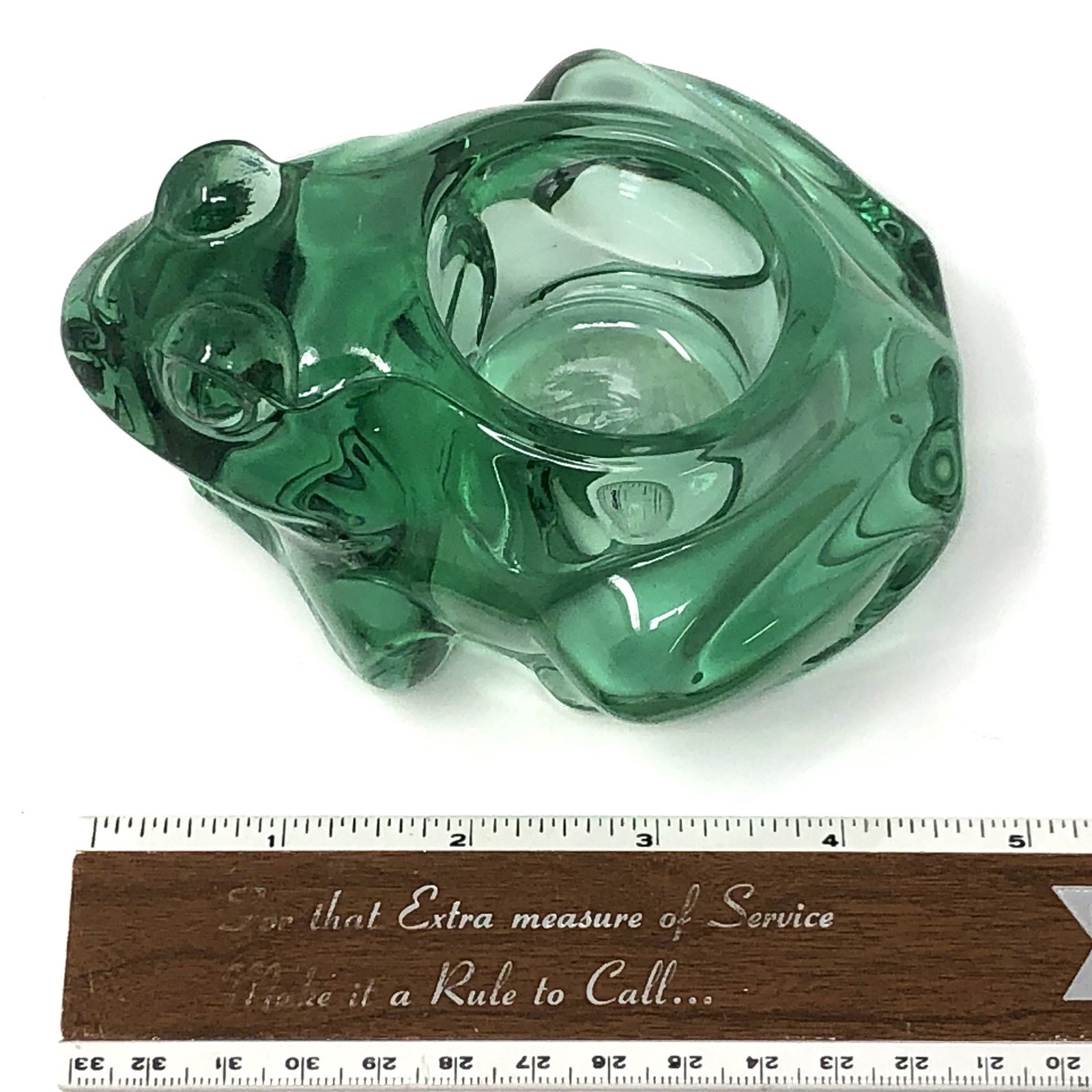 Vintage Indiana Glass Frog Votive Holder - Spanish Green 4.5" long 3" tall