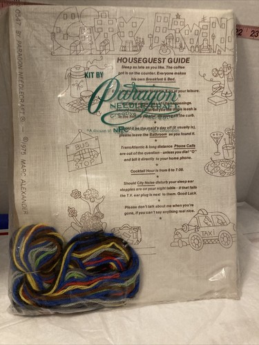 1975 VINTAGE PARAGON NEEDLECRAFT CREWEL KIT #0547, HOUSEGUEST GUIDE, CITY LIVING - Picture 6 of 11
