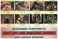 Attractions in Rock City 💥 GIANT POSTCARD 💥 Atop Lookout Mountain  Caverns
