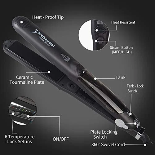 Plancha De Cabello Con Steam Alisadora De Pelo Profesional Cer mica Salon Nuevo