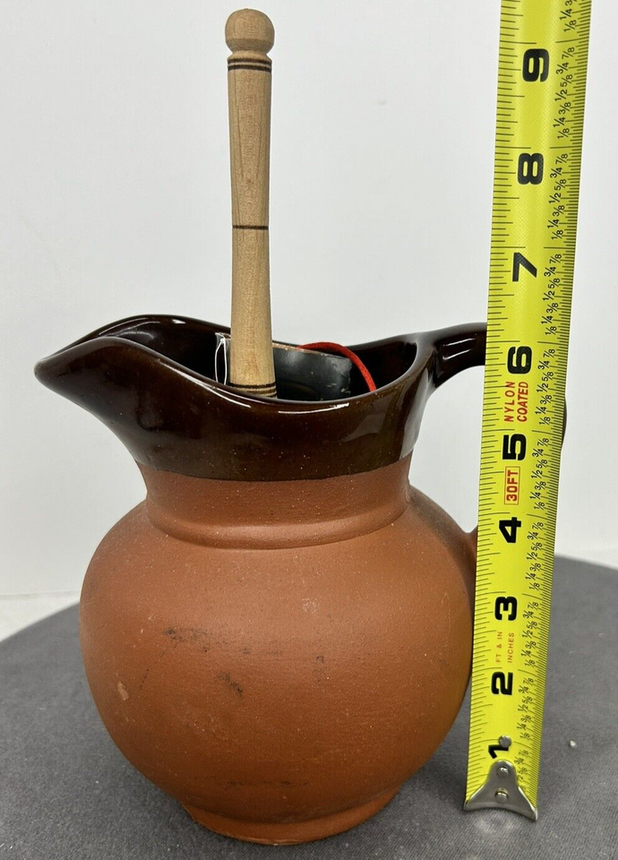 Authentic Mexican Hot Chocolate Clay Pottery Jug & Wooden Molinillo