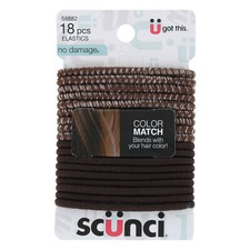 Scunci U Got This No-Damage Color Match Hair Elastics, 4mm, Brunette, 18-Pieces