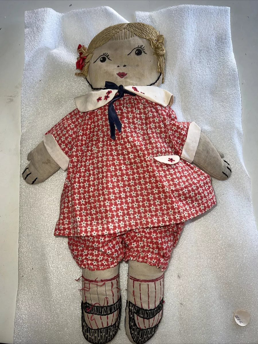 16 Vintage Cloth Doll with Yarn Stitching eBay