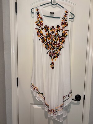 Omja World One Size embroiderd vest Sheer Sleeveless Umbrella Dress White