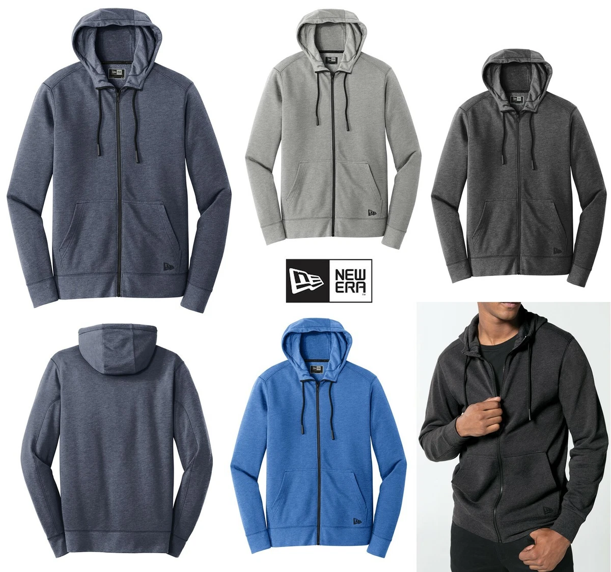 New Era Men's Tri-Blend Fleece Full-Zip Hoodie NEA511, True Navy Heather