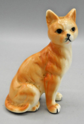 Vintage Orange Porcelain Cat Hand Painted Face & Paws Blue Eyes Small 3.5'' Tall