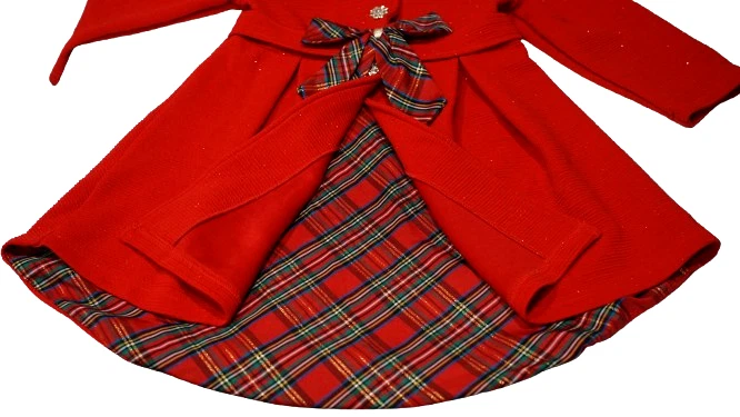 NWOT Blueberi Boulevard Girls Sparkly Red & Plaid Jewel Holiday Dress Coat Sz. 4 - Image 2 of 4