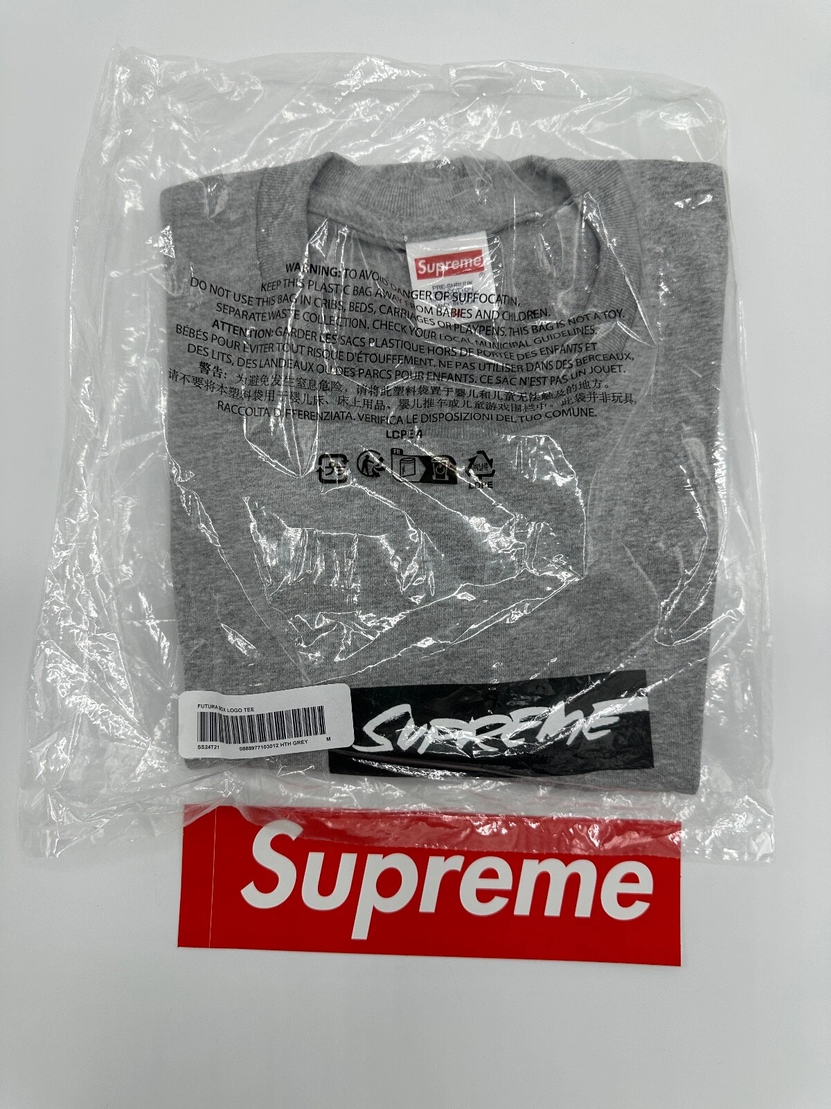 TEE SHIRT SUPREME FUTURA BOX LOGO GRIS CHINÉ TAILLE MEDIUM SS24 SEMAINE 1 (AUTHENTIQUE) NEUF