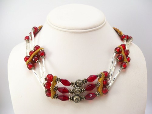Leather Beaded Choker Necklace - Picture 4 of 4