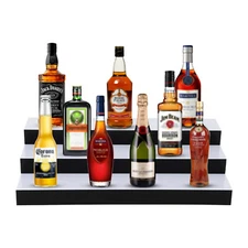 3 Tiers 24" LED Lighted Liquor Bottle Display, 16 Static Colors & 4 Dynamic Mode
