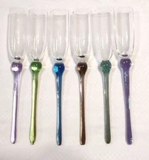 Champagne Flutes 11" Pastel Wine Glass No Base Unique Drinkware Bar 6 in Set