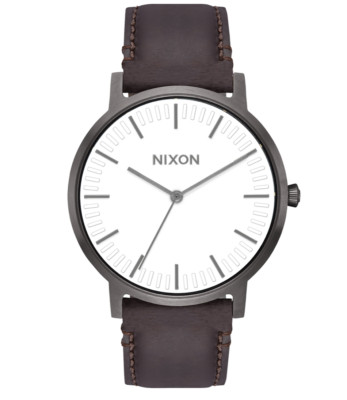 Nixon Porter Gun Metal Watch, Brown Leather Strap, 40mm, A1058 2368, New In Box
