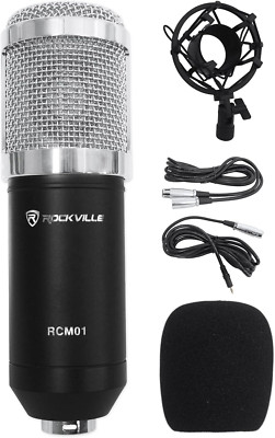 RCM01 Pro Studio Recording Condenser Microphone Mic+Metal Shock Mount Black