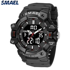 SMAEL Men Military Watch LED Sport Digital Wristwatch Dual Display Alarm Watches
