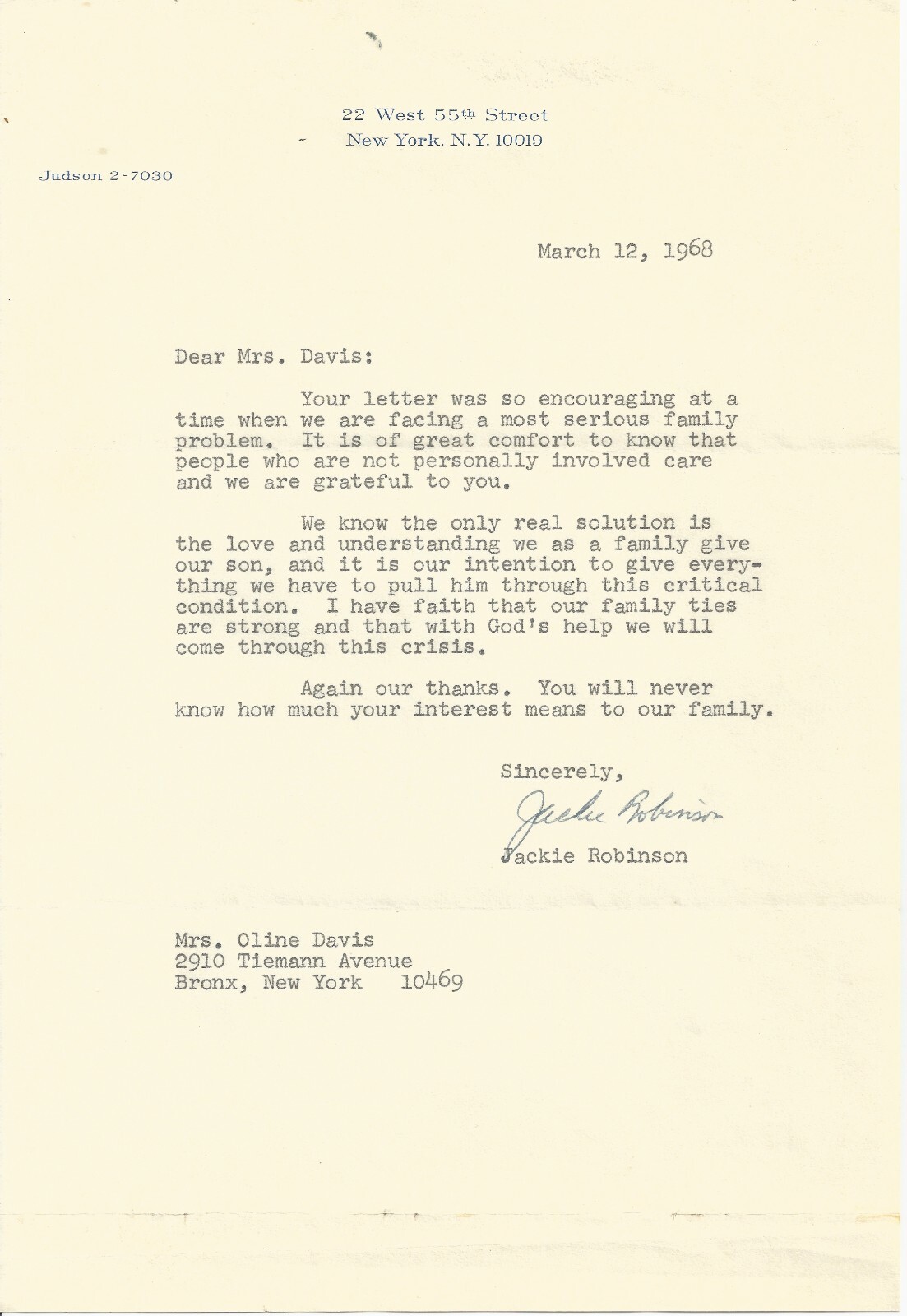 JACKIE ROBINSON PSA/DNA CERTIFIED SIGNED 1968 LETTER AUTOGRAPH GREAT CONTENT