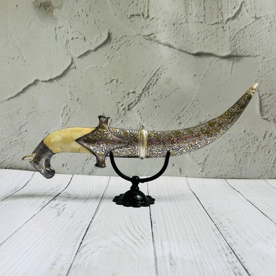 Indian handcrafted dagger with gold and silver koftgari with damascus blade