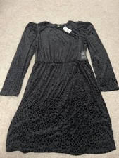 Express Black Velvet Burnout Leopard Dress Size L Puff Sleeve Mini NWT Y2K Edgy