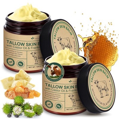2 Pcak Beef Tallow Cream with Castor Oil and Frankincense, 100% Grass-Fed Tal...
