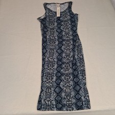 Yelete Snakeskin Sleeveless Midi Dress Womens 3XL Blue Grey Animal Print Bodycon