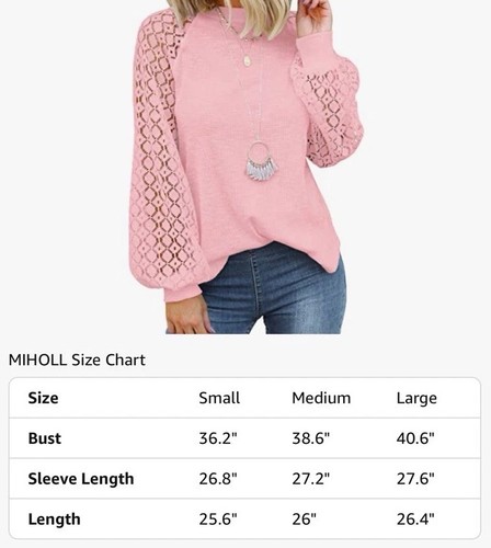 MIHOLL Women’s Long Sleeve Top Lace Casual Loose Blouse - Picture 4 of 4