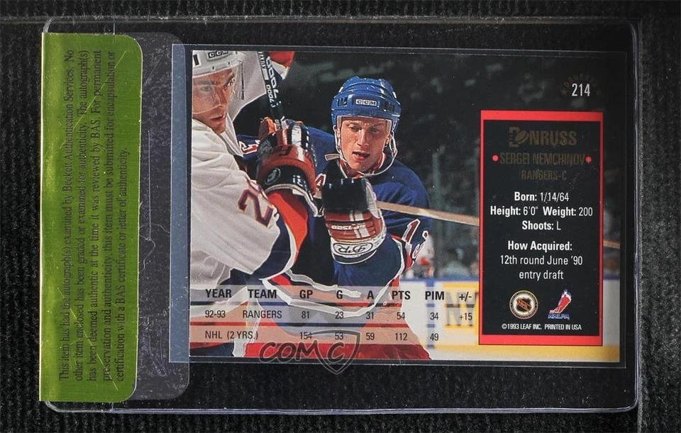 BAS 1993-94 Donruss Sergei Nemchinov #214 Authentic Auto - Image 2 of 2