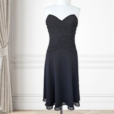WHITE HOUSE BLACK MARKET Chiffon Sweetheart Strapless Midi Dress Sz 8 Party LBD
