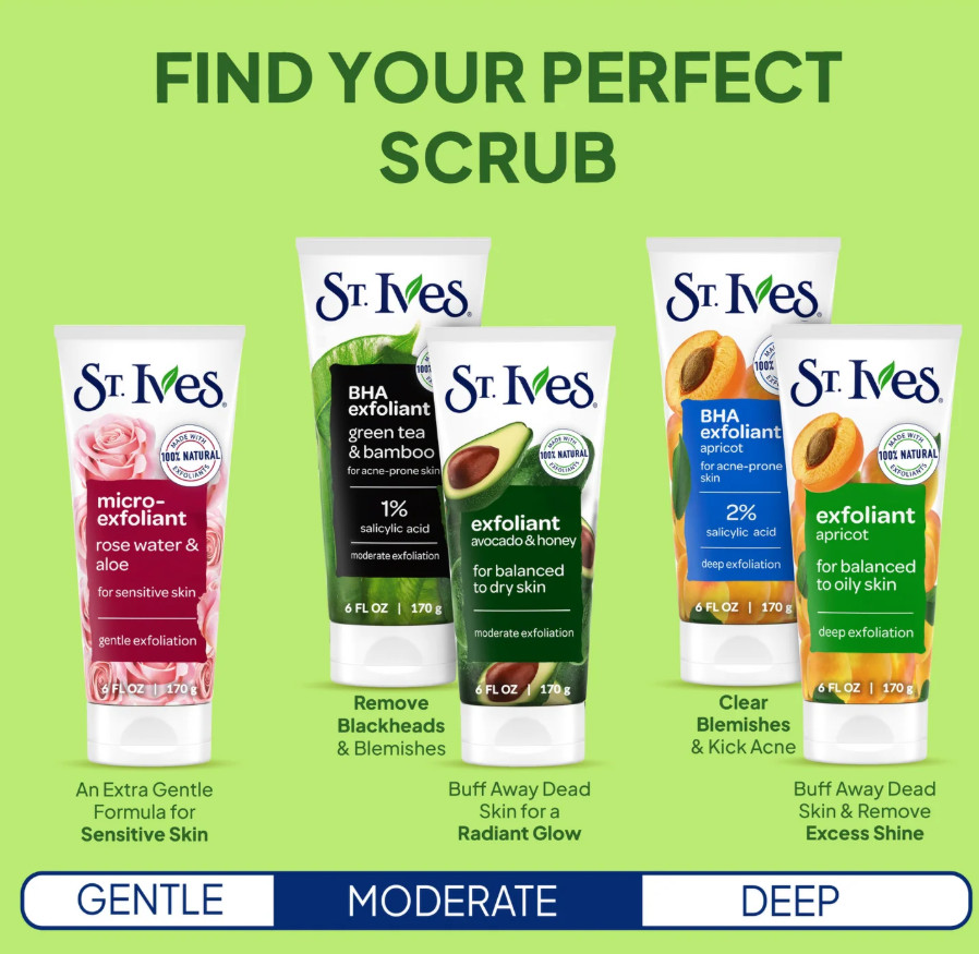 St.Ives Naturally Face Scrub Exfoliates Facial Cleanser Skin Exfoliator 6 Oz