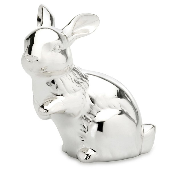 Mini Deko Osterhase 9 Cm Hasenfigur Aus Kunststein Versilberter Stehender Hase-image