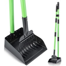 Dog Pooper Scooper Long Handle Metal Tray Rake Set for Small Medium Dogs Green