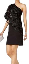 Tahari Arthur S. Levine Dress Sz 6-Black-Sequin- Lace-Cold Shoulder-299