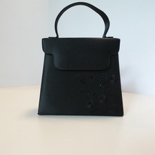 Vintage Satin Evening Bag with Floral Beading and Removable Strap